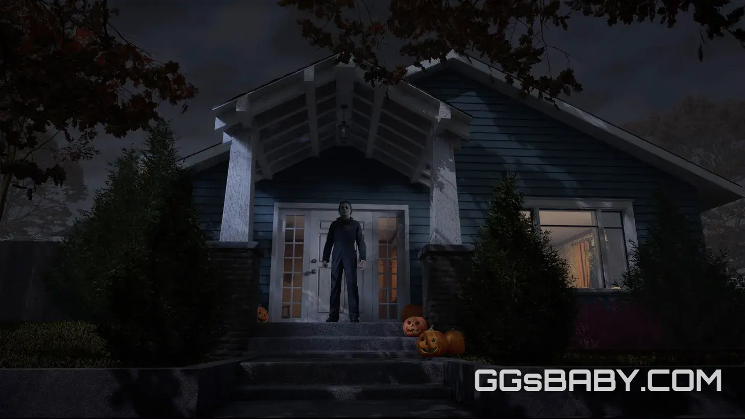 Michael Myers impaling a survivor with a pitchfork during a execution sequence via ggsbaby.com