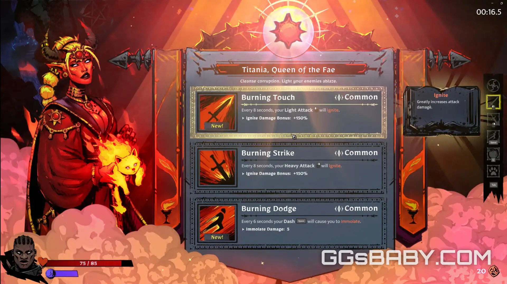 Titania Fae blessing upgrade selection menu offering fire boons in SWORN via ggsbaby.com
