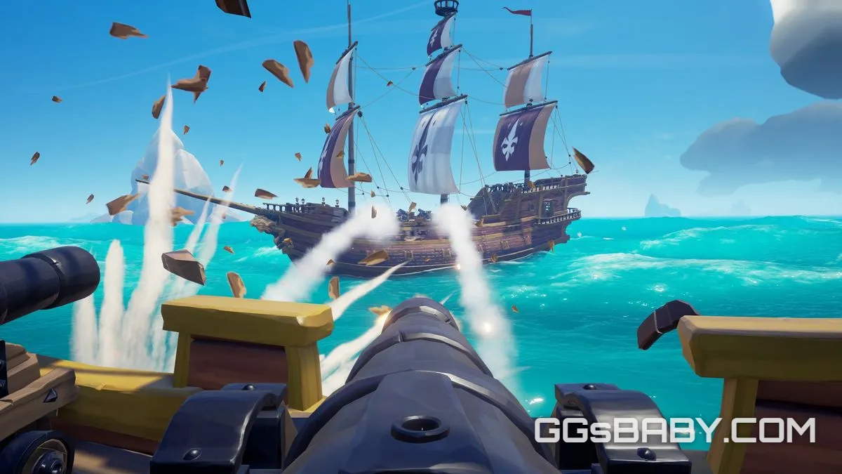 Pirate crew celebrating and firing cannons on a ship deck via ggsbaby.com