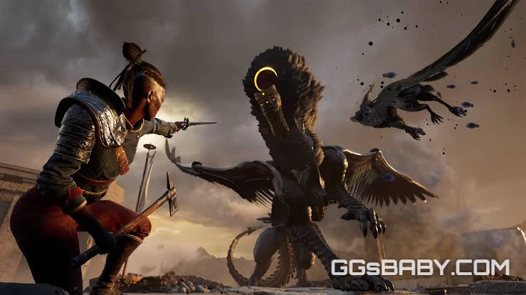 Armored character interacts with a large, red glowing crystal pillar on a waterfront dock in gameplay via ggsbaby.com