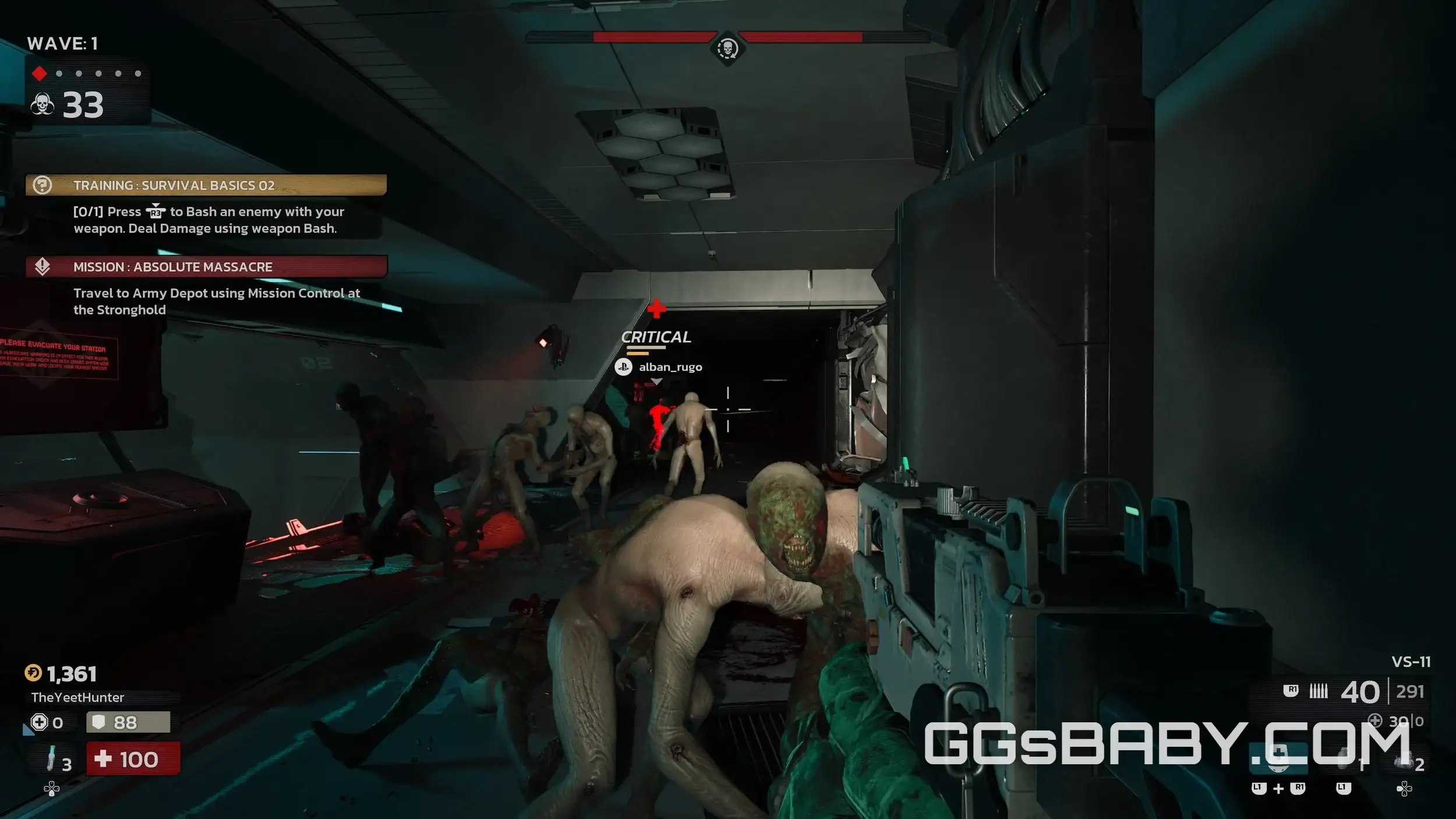 First-person view firing a rifle at attacking ZEDs with HUD visible in Killing Floor 3 via ggsbaby.com