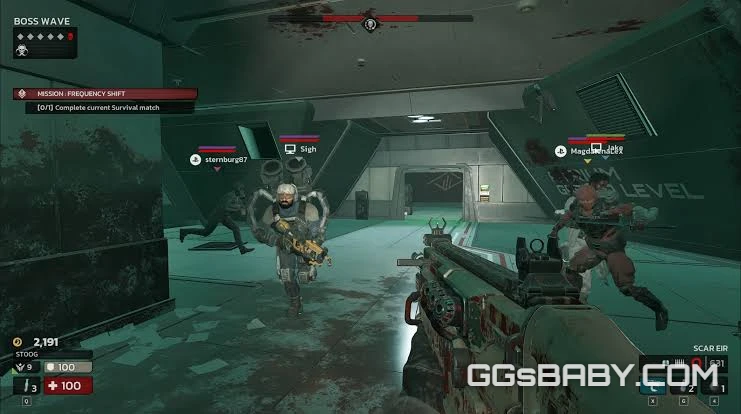 Co-op squad running through a futuristic facility during a Boss Wave in Killing Floor 3 via ggsbaby.com